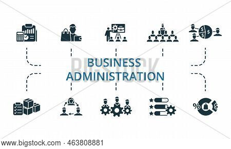 Business Administration Icon Set. Monochrome Simple Business Administration Icon Collection. Account
