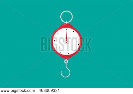 Scale Icon. Isolated Red Hanging Scale Illustration. Flat Style Scale Design. Bowls Of Scales In Bal