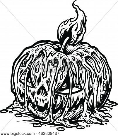 Monochrome Calabaza Scary Pumpkins Candle Light Vector Illustrations For Your Work Logo, Merchandise
