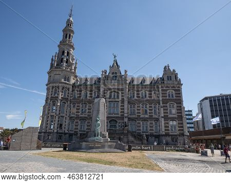 Antwerp, Belgium, July 24, 2022, Building Of The Pilotage Service With The Monument To The Sailors W