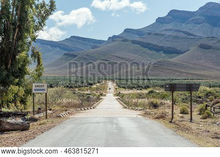 Low Water Bridge Over The Groot River At Mount Ceder In The Western Cape Cederberg. Klipbok Mountain