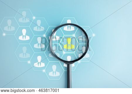Hrm Or Human Resource Management, Magnifier Glass Focus To Manager Icon Which Is Among Staff Icons F