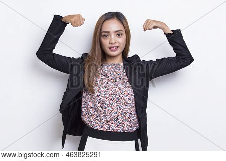 Beautiful Asian Young Busisness Woman Happy And Excited Celebrating Victory Expressing Big Success O