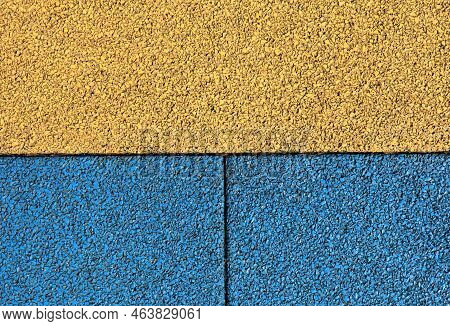 Rubber Floor Backdrop, Texture, Background. Surface In Ukrainian Style. New Granular Rubber Coating 