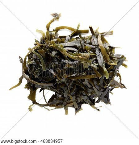 Fresh Laminaria (kelp) Seaweed Isolated On White, Top View