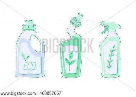 Plastic Bottle With Cleaning Detergent As Domestic Disinfectant For Washing Vector Set