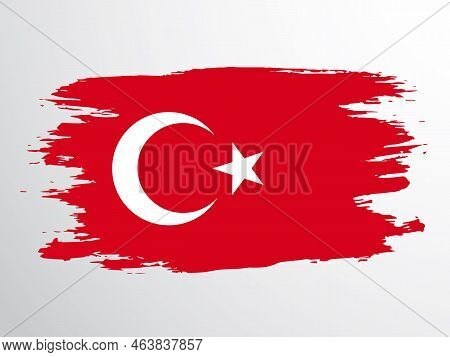 Flag Of The Republic Of Turkey Drawn With A Brush. Turkey Vector Flag.