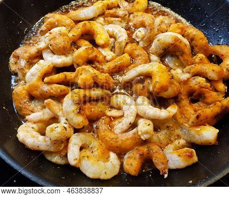Some Fried Shrimps With Herbs And Spices