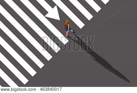 A Pedestrian Feels Singled Out And The Center Of Attention As She Walks Across An Urban Streeet In T