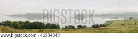 Serene Landscape In The Fog - The Shores Of Lake Otolovo In Belarus