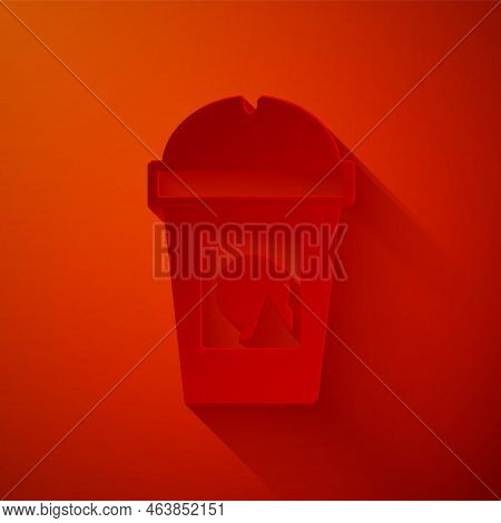Paper Cut Coffee Cup To Go Icon Isolated On Red Background. Take Away Print. Paper Art Style. Vector