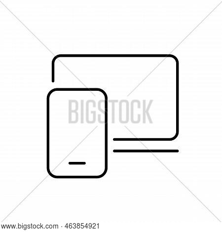 Data Synchronization Between Laptop And Smartphone Vector Thin Line Icon In Black. Data Transfer Loa