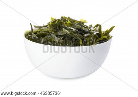 Fresh Laminaria (kelp) Seaweed In Bowl Isolated On White