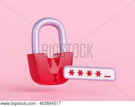 3d Render, Secure Warning, Personal Data Protection Concept With Red Padlock And Field With Incomple