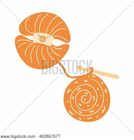 Knitted Fabric, Crochet And Yarn. Hand Drawn Vector Illustration Of Knitting Process, Concept Of Hob