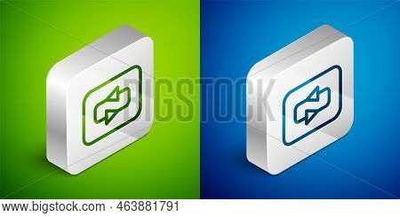Isometric Line Repeat Button Icon Isolated On Green And Blue Background. Silver Square Button. Vecto