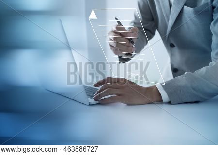 Businessman, Work From Home, Handling Documents, E-signing, Signing Digital Contracts Electronic Sig