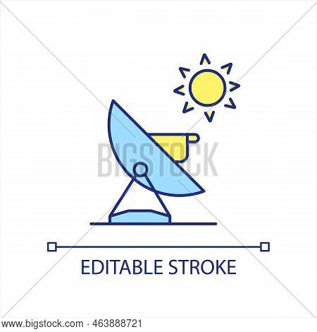 Parabolic Solar Oven Blue And Yellow Rgb Color Icon. Thermal Collector. Sunlight Cooker. Satellite D