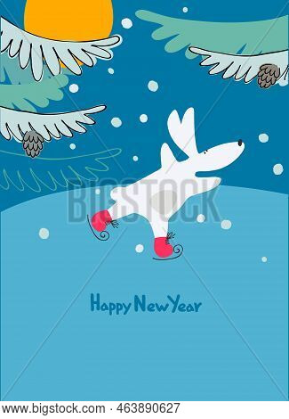 New Year Greeting Card With Water Rabbit, Zodiac Animal For 2023 In The Night Forest And Hand-letter