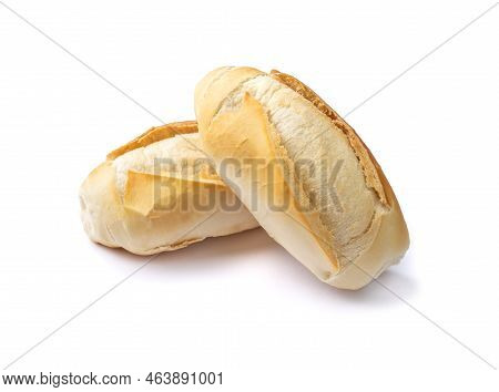 French Bread, Salt Bread Or Pistolet Isolated Over White Background.