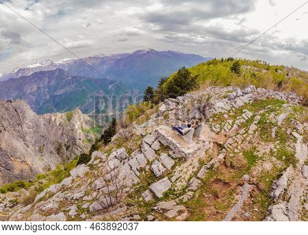 Happy Family On Background Of Breathtaking Panoramic View Of The Grlo Sokolovo Gorge In Montenegro. 