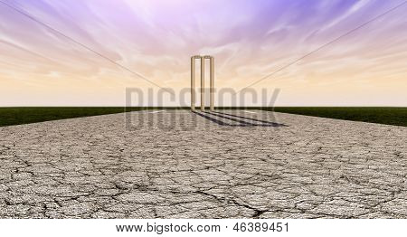 Kriket Wickets Pitch ufukta