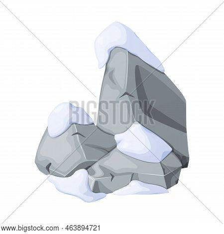 Gray Stones Or Rocks In Snow. Broken Cartoon Rocks And Snowdrifts. Cartoon Crags And Snowdrifts. Ice
