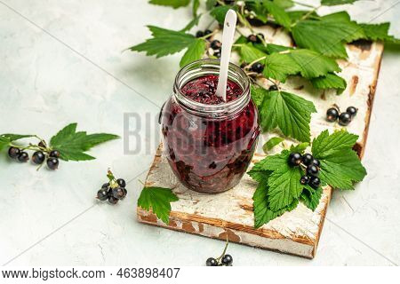 Delicious Black Currant Jam Urd, Custard Or Jam And Fresh Berries, Banner, Menu, Recipe Place For Te
