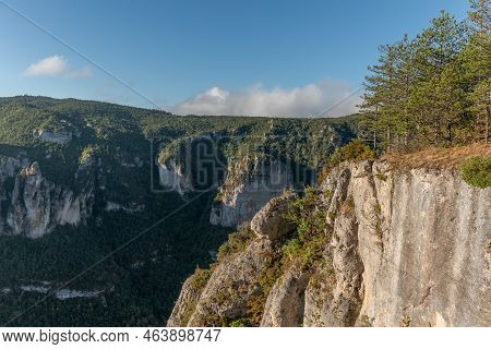 Landscape Of A Wild And Preserved Valley, Canyon In The Cevennes National Park. Gorges De La Jonte.