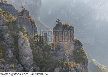 Landscape Of A Wild And Preserved Valley, Canyon In The Cevennes National Park. Gorges De La Jonte.
