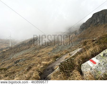 Mountaineering Signposts And Markings In The Mountainous Area Of The Alpine St. Gotthard Pass (gotth