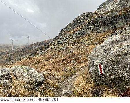 Mountaineering Signposts And Markings In The Mountainous Area Of The Alpine St. Gotthard Pass (gotth