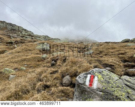 Mountaineering Signposts And Markings In The Mountainous Area Of The Alpine St. Gotthard Pass (gotth