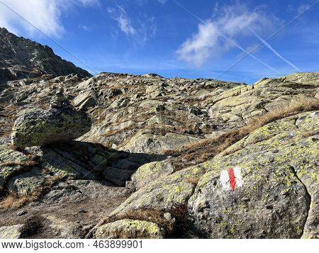 Mountaineering Signposts And Markings In The Mountainous Area Of The Alpine St. Gotthard Pass (gotth