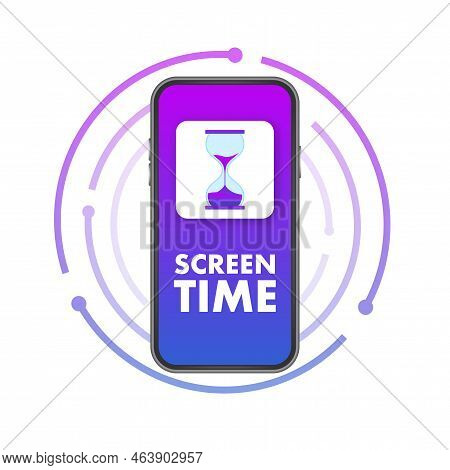 Screen Time. Time Control On Smartphone. Vector Stock Illustration.