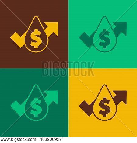 Pop Art Oil Price Increase Icon Isolated On Color Background. Oil Industry Crisis Concept. Vector