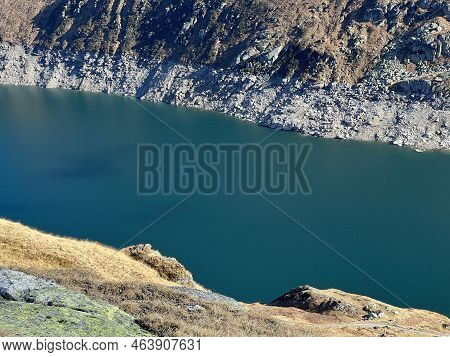 Artificial Reservoir Lake Lago Di Lucendro Or Accumulation Lake Lucendro In The Swiss Alpine Area Of