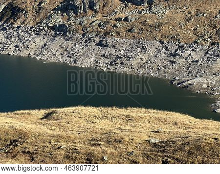 Artificial Reservoir Lake Lago Di Lucendro Or Accumulation Lake Lucendro In The Swiss Alpine Area Of