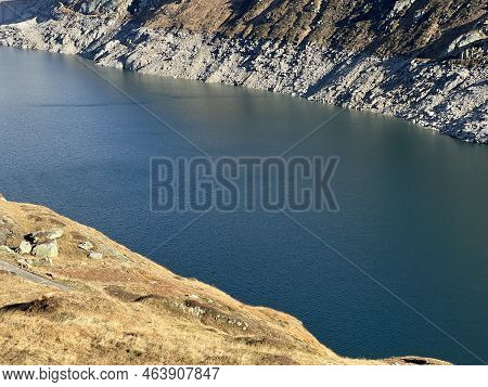 Artificial Reservoir Lake Lago Di Lucendro Or Accumulation Lake Lucendro In The Swiss Alpine Area Of