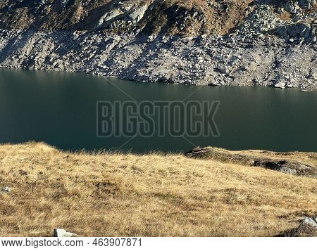 Artificial Reservoir Lake Lago Di Lucendro Or Accumulation Lake Lucendro In The Swiss Alpine Area Of