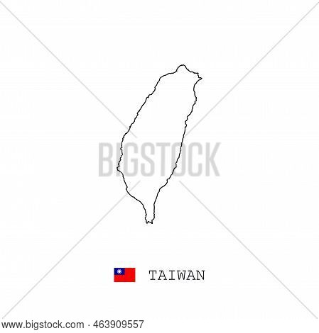Taiwan Vector Map Outline, Line, Linear. Taiwan Black Map On White Background. Taiwan Flag