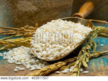 White Italian Arborio Rice Used For Making Risotto Dish