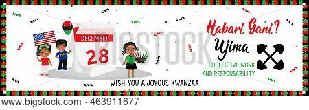 Happy Kwanzaa Banner. Congratulations On The Kwanzaas Third Day. Questions In Swahili: How Are You. 