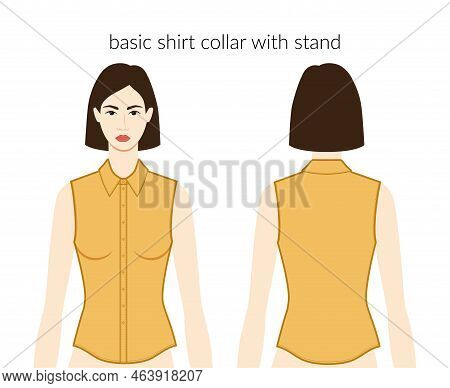 Basic Shirt Collar With Stand Neckline Plackets Clothes Character Beautiful Lady In Ochre Top, Dress