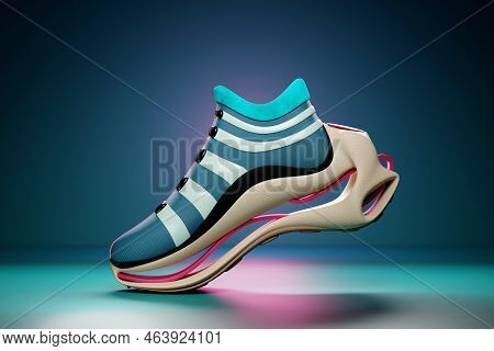 Blue  And White  Sneaker Premium 3d Render  On A  Monochrone  Background