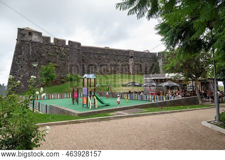 Funchal, Portugal - August 25, 2021: This Is A Playground Of Children And A Cafe Near The Walls Of T
