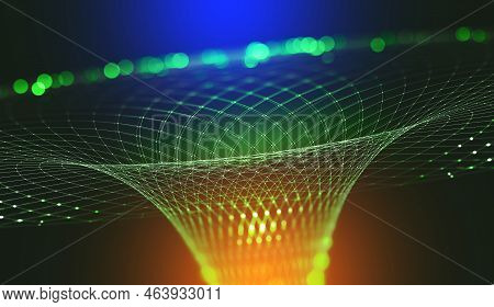 Abstract Nanostructure And Technologies Of The Future. Information Funnel. Global Network. Polygonal