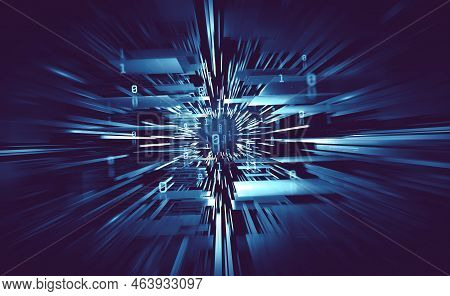 Data Transfer Rate And Infobases. Futuristic City, Orbital Station, Teleport, Portal 3d Illustration