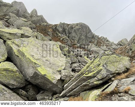Rocks And Stones In The Autumn Swiss Alpine Environment And In The St. Gotthard Pass (gotthardpass) 
