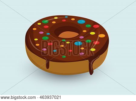 Chocolate Donut Decorated With Colorful Sprinkles Isolated On White Background.
